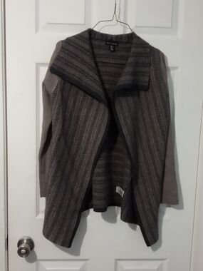 Willi Smith Taupe and Charcoal Open-Front Wool Blend Cardigan